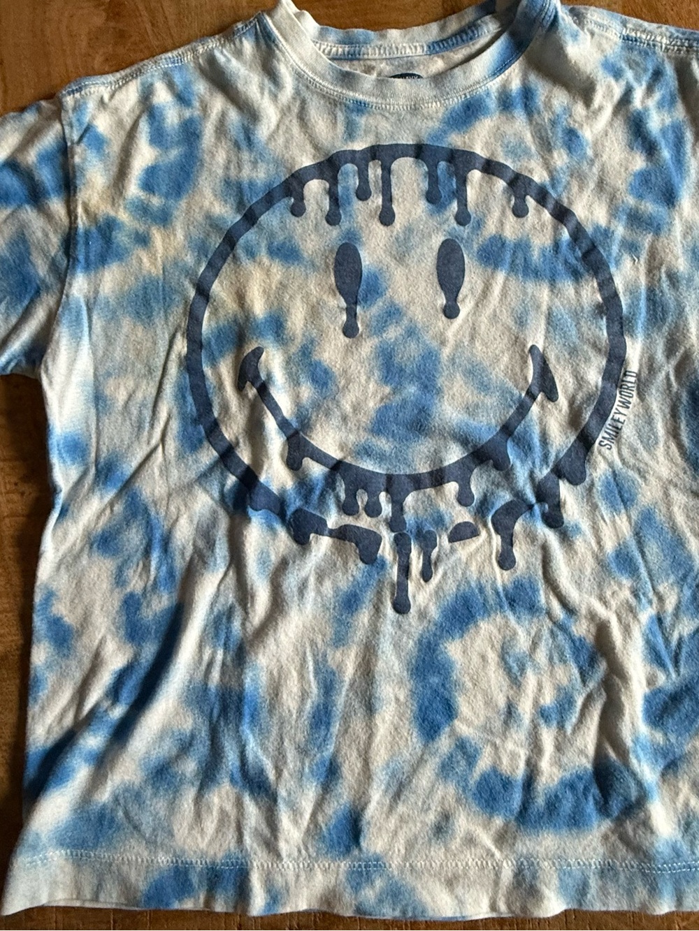 Old Navy Light Blue Tie-Dye Tee with Navy Drip Smiley